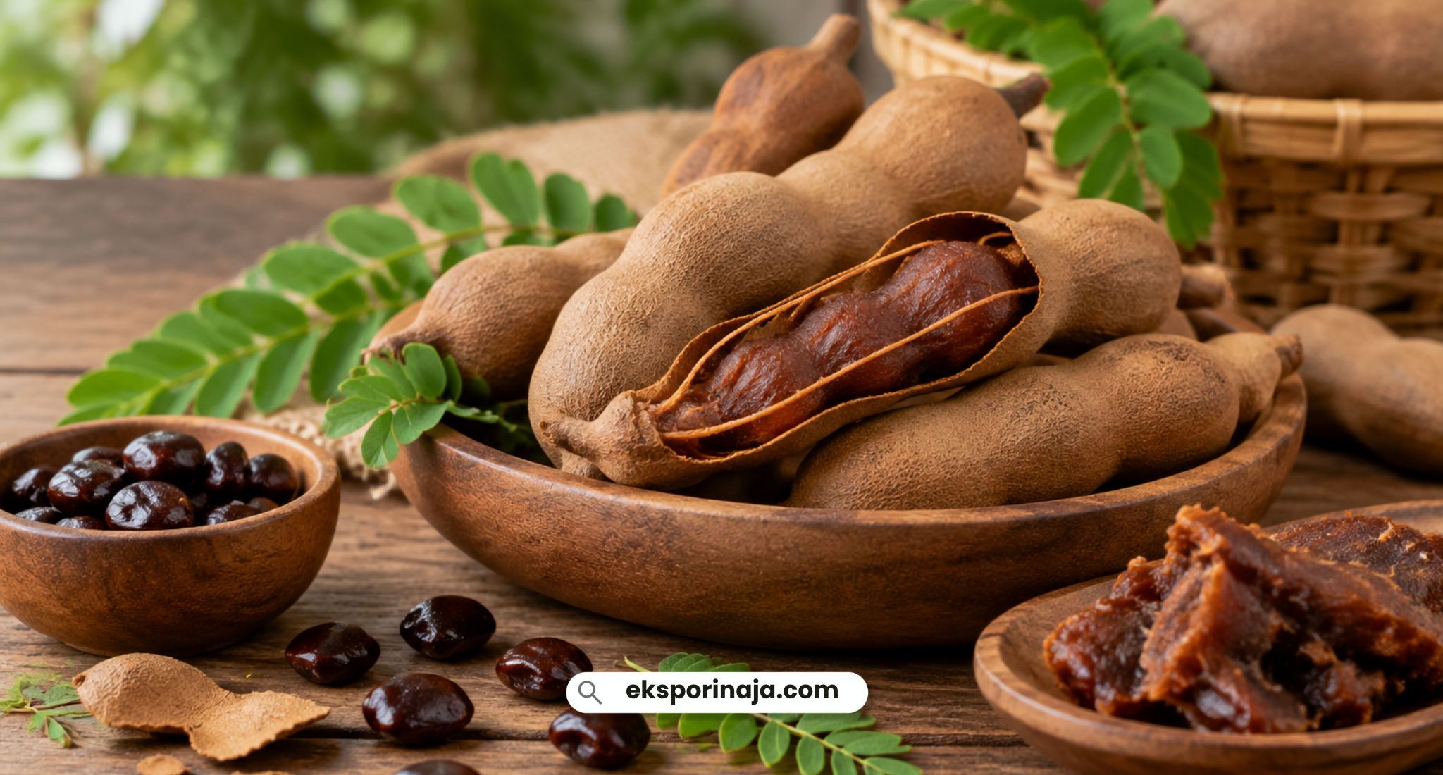 Tamarind pods, pulp, seeds, and paste, representing the different forms of Indonesian tamarind available for export
