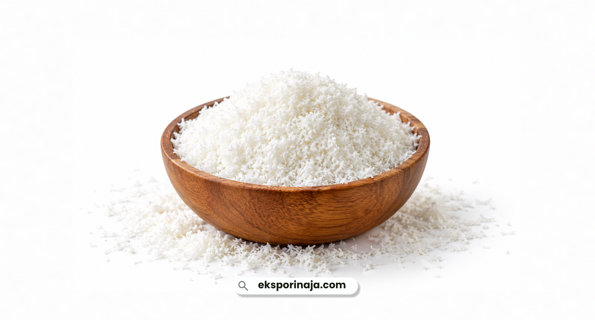 Indonesian desiccated coconut for export in a wooden bowl