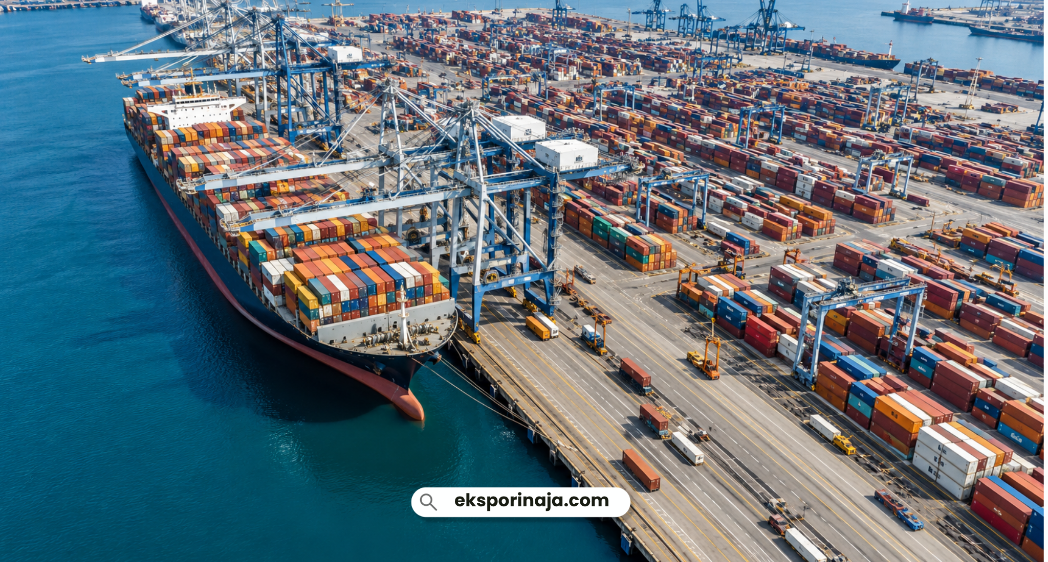 Aerial view of a container ship and cargo port representing Indonesian products for international markets